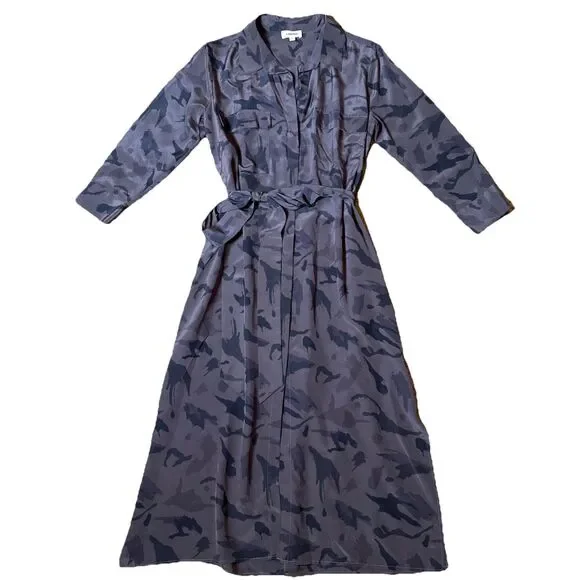 L Agence Button Front 3/4 Sleeve Abstract Silk Dress Purple Size M Designer Luxe - Picture 2 of 16